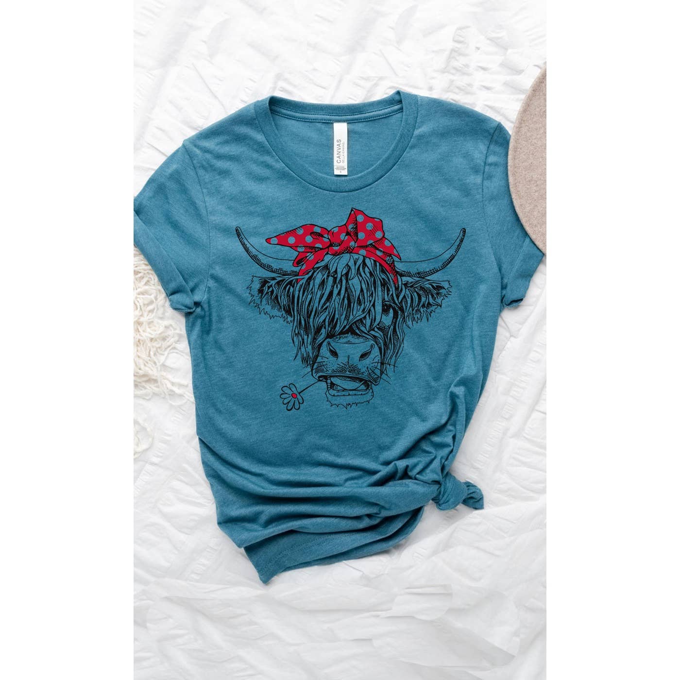 Kissed Apparel - Wholesale Screen Printed T-Shirt - Women's - Highland Cow Red Bandana Farm Country Western Graphic Tee2