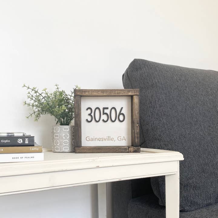 Pine Designs - Wholesale Sign - 7x7 "Any" Zip Code Sign - City Name - 3D Wood Sign2