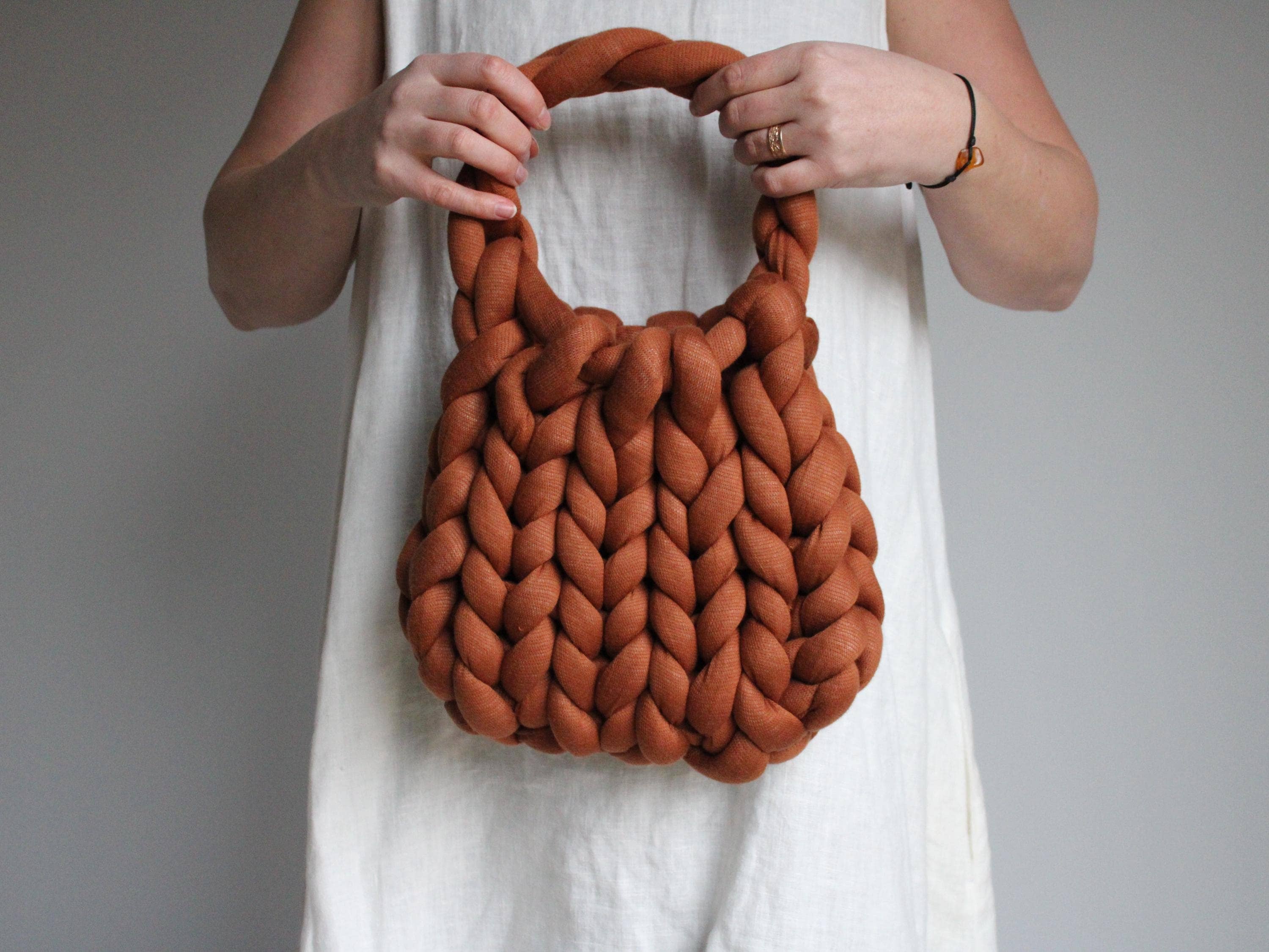 woolexperts - Wholesale Tote Bag - Women's - Chunky Knit Cotton Tote Handbag with Extra Touch Handles #23