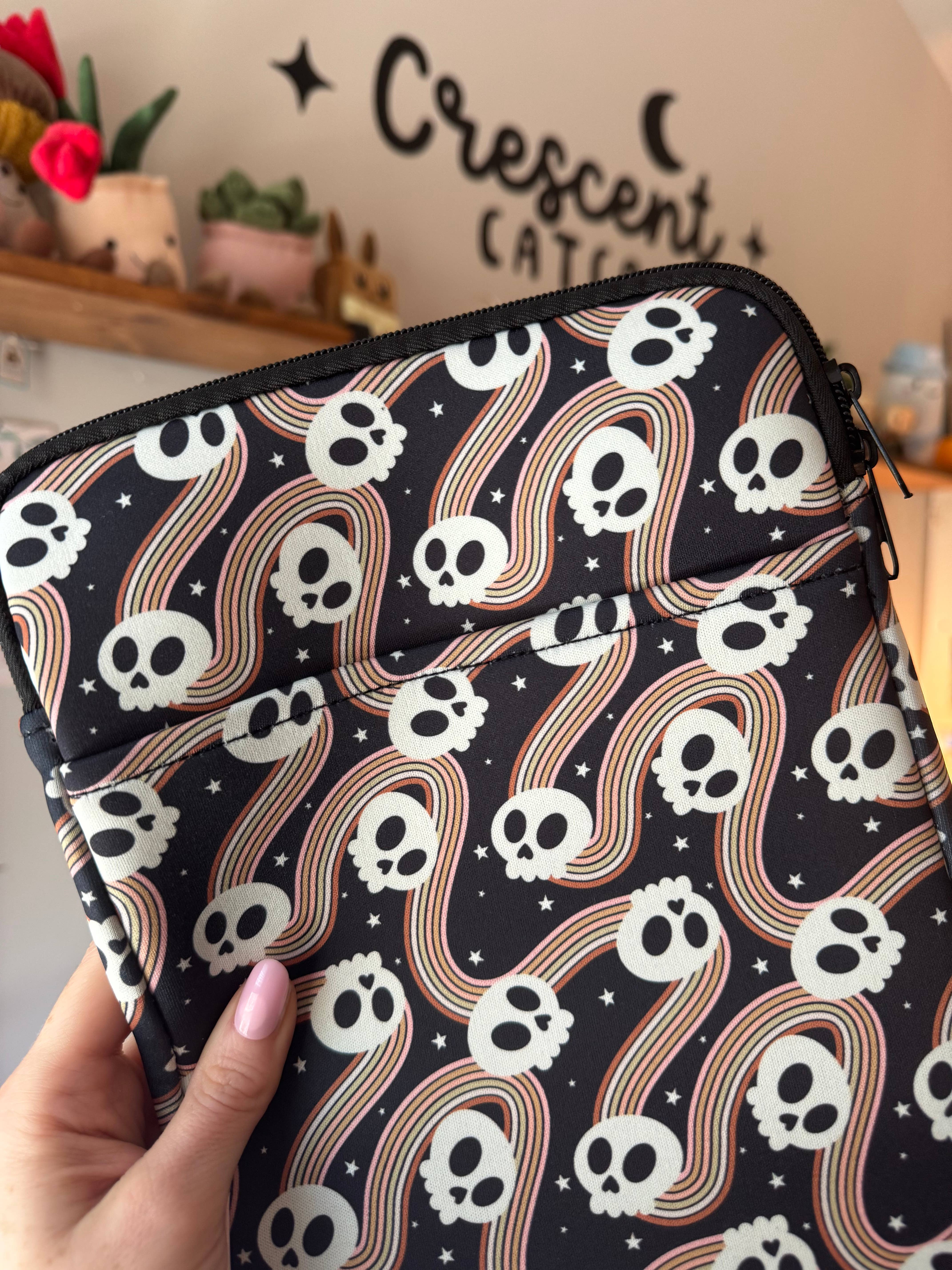 CrescentCatCo - Wholesale Book Cover - Spooky Cute Skull Book & Kindle Pouch, Zipper & Pocket 4