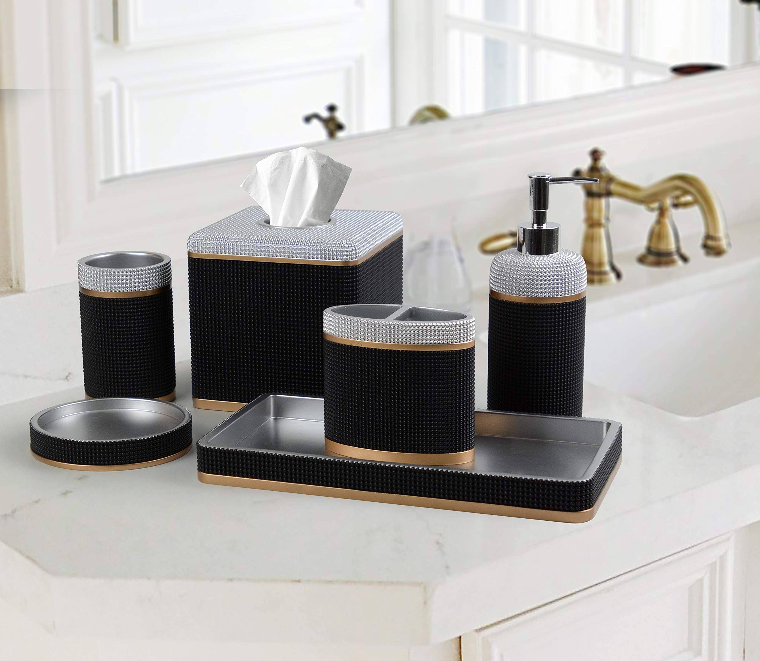 6 Piece Gold Black Poly Resin Bathroom Accessory Set for wholesale on Faire1