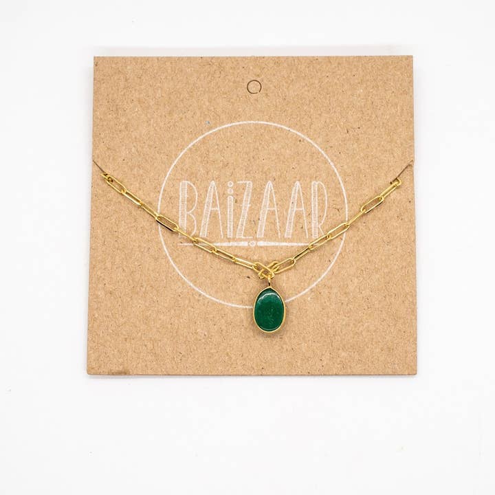 Baizaar - Wholesale Pendant/Charm Necklace - Paperclip Necklace w/ Stone - Labradorite, Moonstone, Onyx