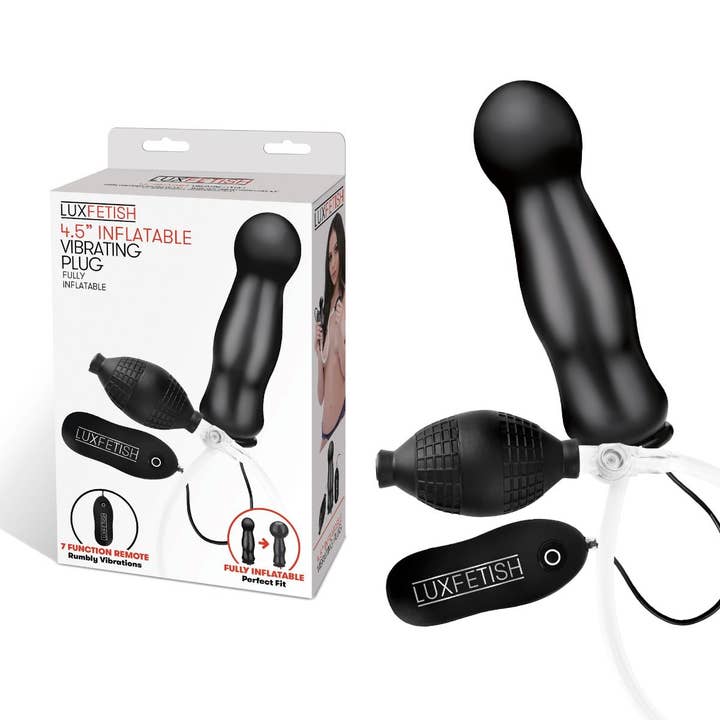 Black Lux Fetish 4.5" Inflatable Vibrating Plug LF5308 for wholesale on Faire