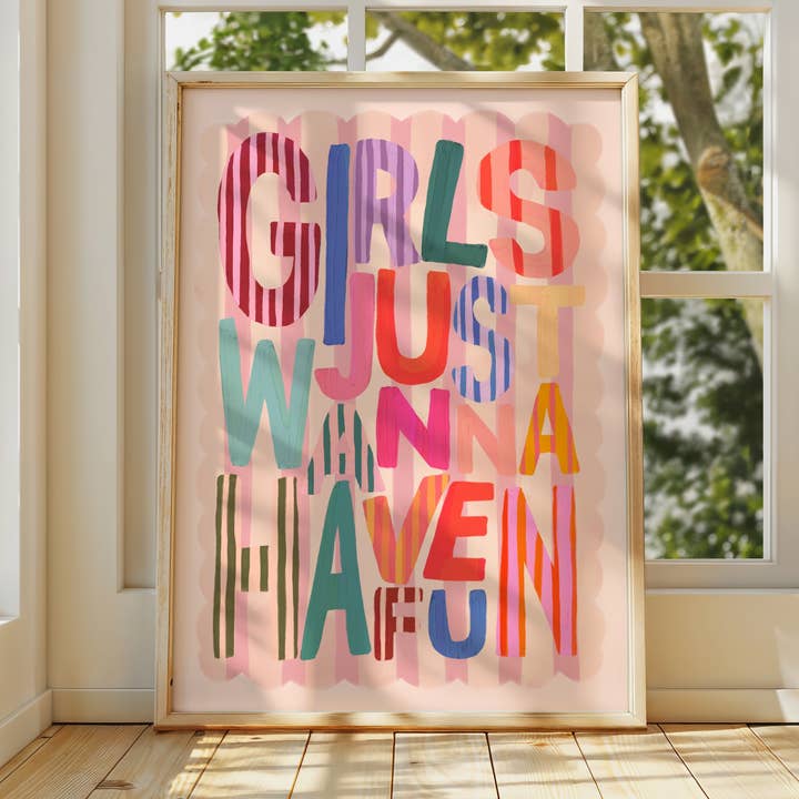 Lyserøde piger vil have det sjovt, Børnekunsttryk, Børnekunsttryk, for engroshandel hos Kate Fox Design