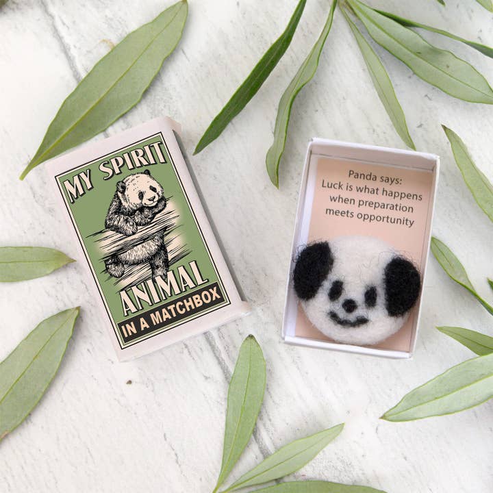 Marvling Bros Ltd - Wholesale Keepsake Coin/Token - Wool Felt Panda Spirit Animal In A Matchbox