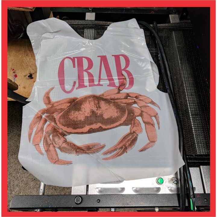 Party Bibs - Wholesale Disposable Napkin - Plastic Bibs, Crab Design Poly Party Bibs, Pack of 25
