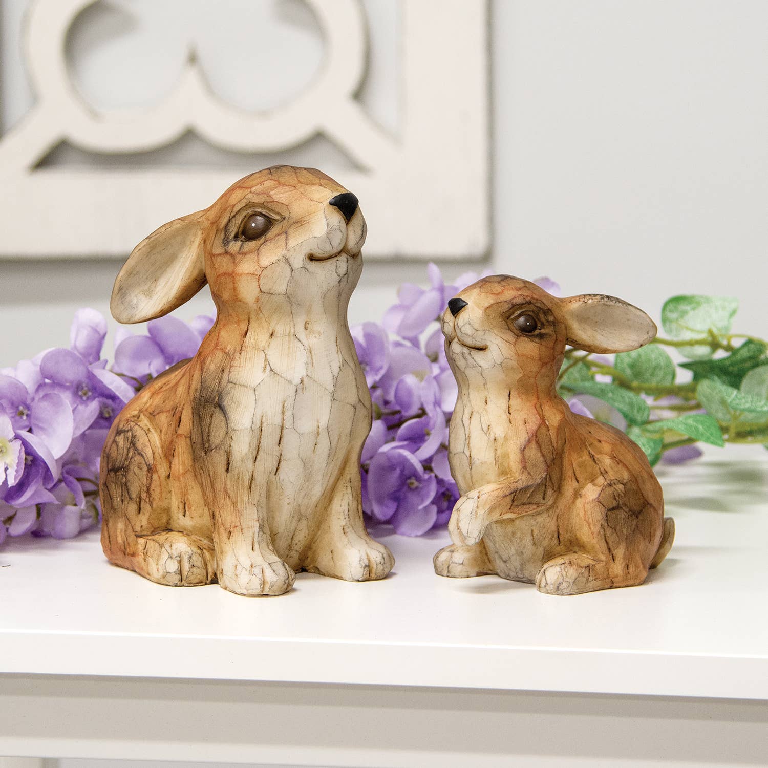 Col House Designs - Wholesale Decorative Tabletop Object - Carved Look Resin Bunny Sitter - 5.5"H2