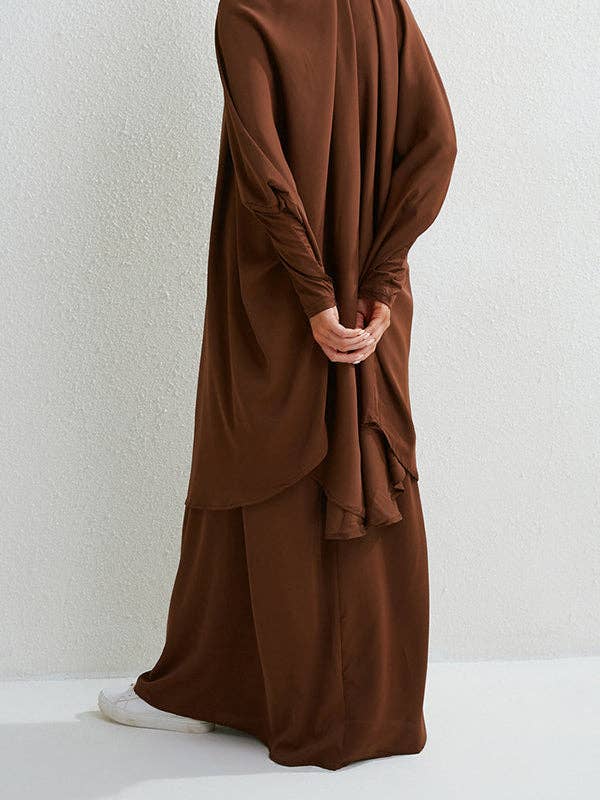 Sheer Trend - Wholesale Top & Skirt Set - Women's - Batwing Sleeves Long Sleeves Muslim Solid Color High Neck Shirts Top + Skirts Bottom Two Pieces Set14