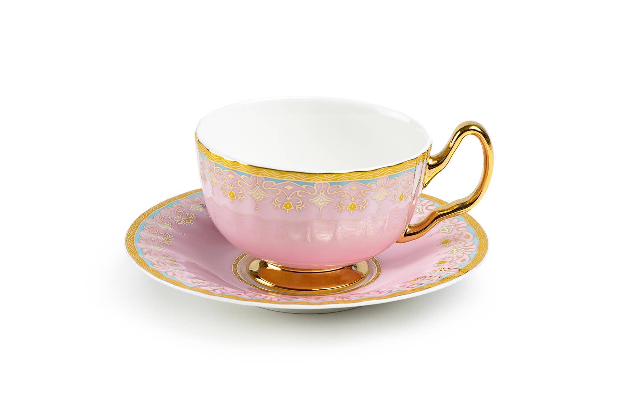 Wholesale Pink Floral Toile 6oz Fine Porcelain Tea Cup and Saucer