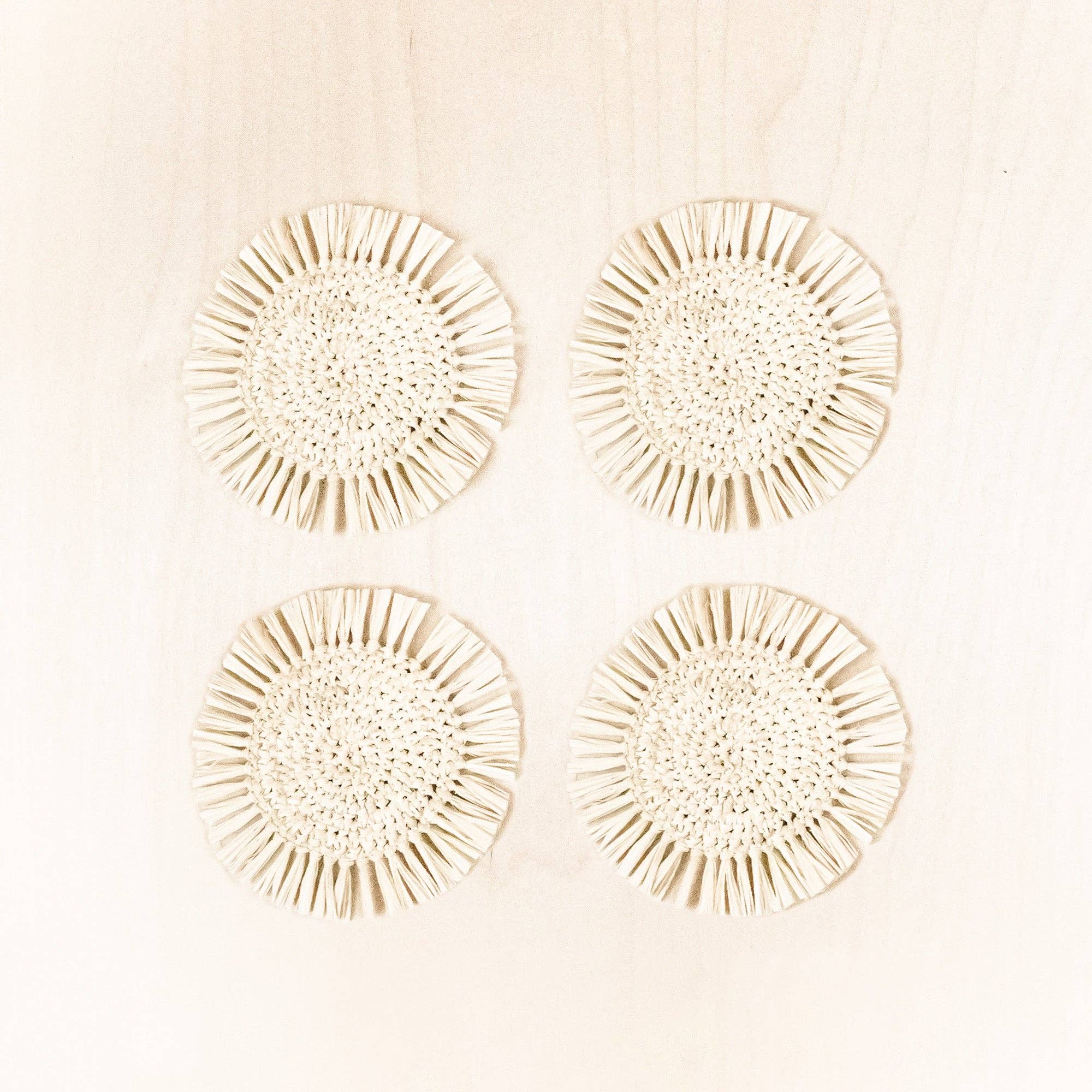 LIKHÂ - Wholesale Coasters - Natural Raffia Round Crochet Coasters with Fringe, set of 41
