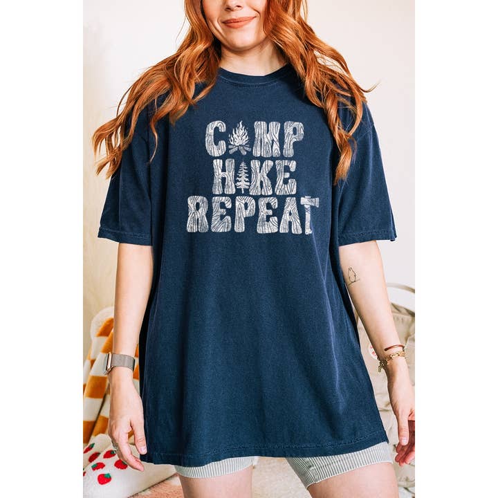 CAMP HIKE REPEAT VINTAGE GRAPHIC TEE for wholesale by Illustrated Society