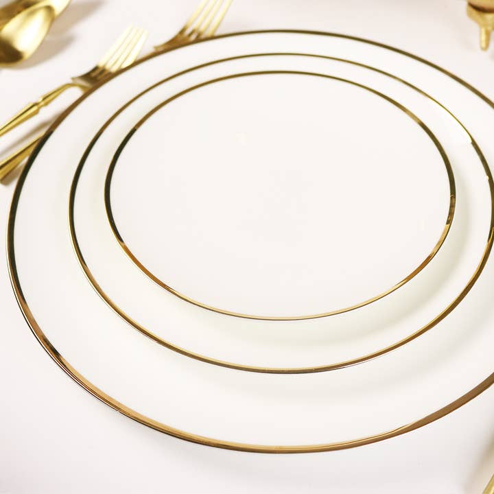 Little White Dish - Wholesale Dinner Plate - Narrow Gold Rim Plates - Set of 4