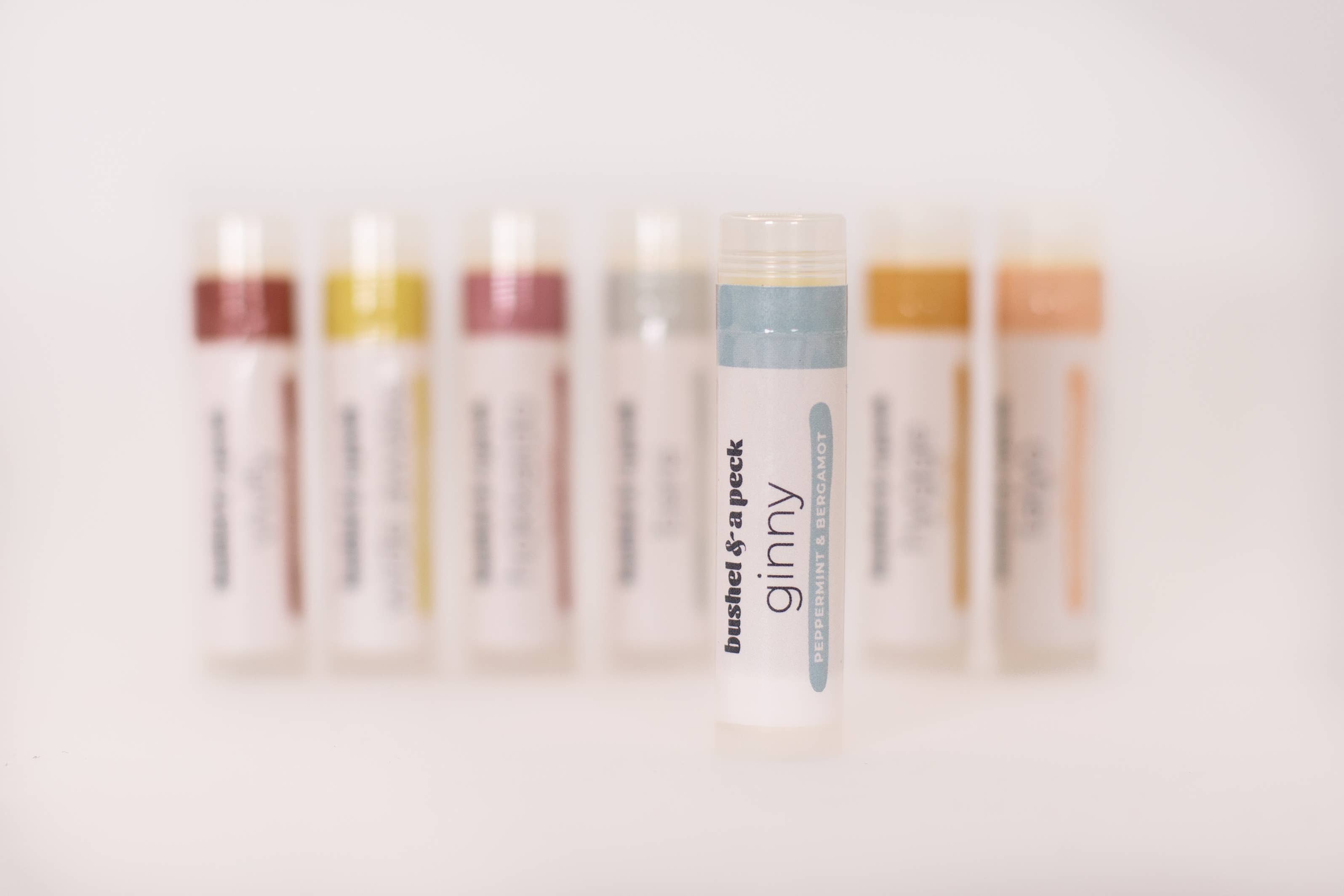 Bushel & a Peck Organic Skincare and Beauty - Wholesale Lip Balm - Ginny Lip Balm: Peppermint + Bergamot1