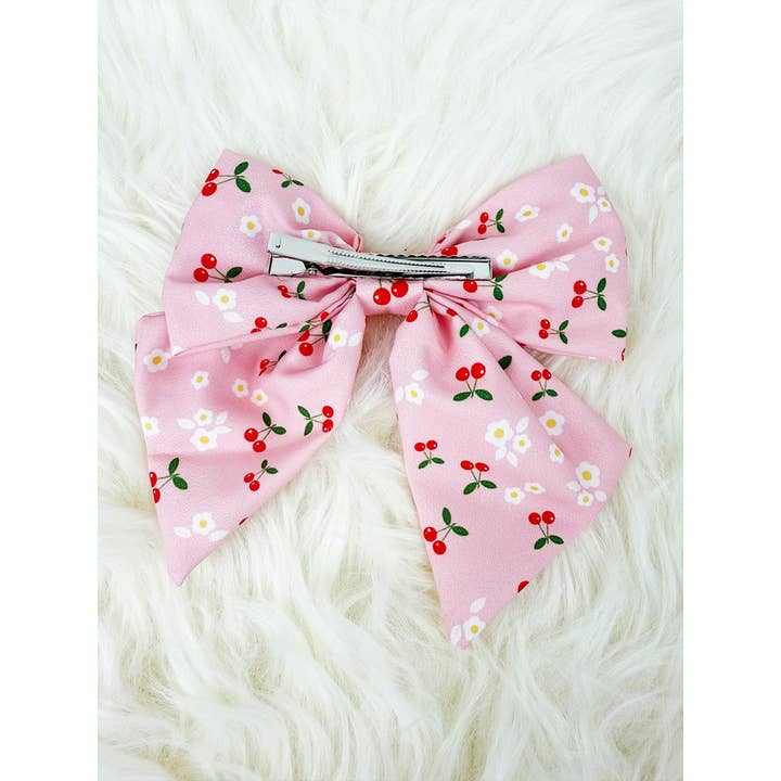 Mix Colors of Cherry Printed Bow Hair Clips for wholesale on Faire