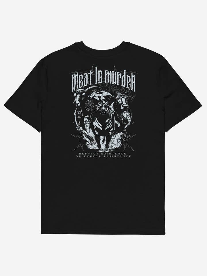 Meat is M*rder Unisex T-Shirt (back) for wholesale by Plant Babes