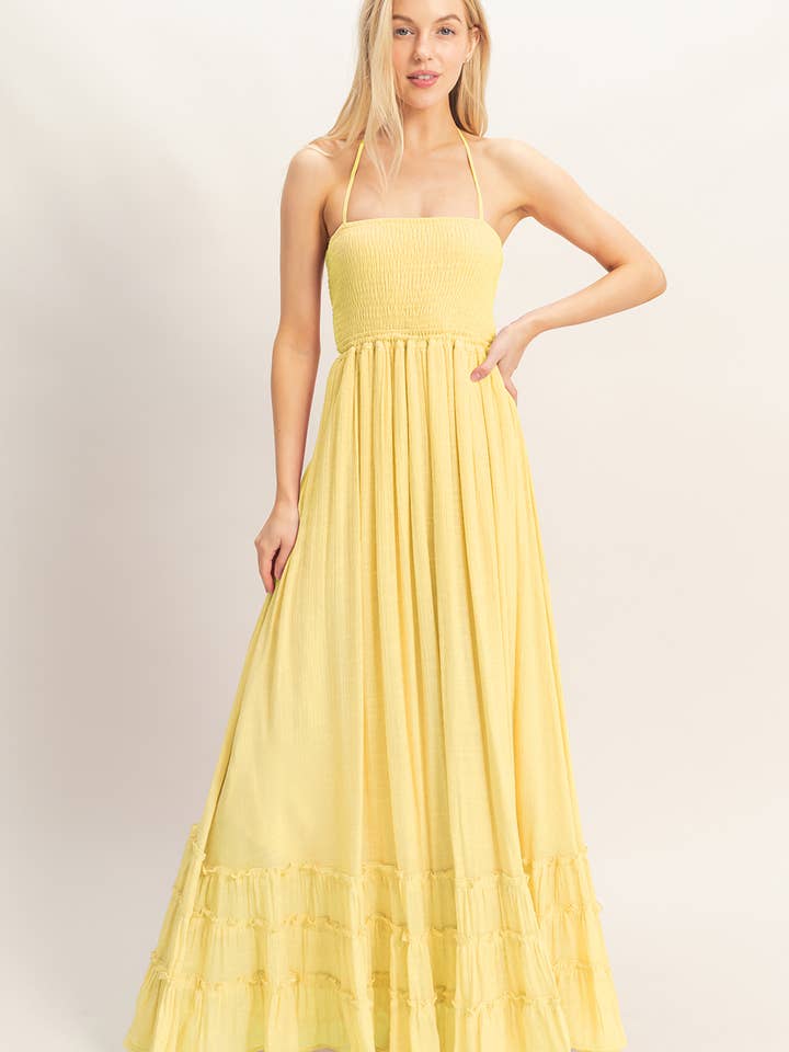 Smocked Halter Maxi Dress for wholesale by HYFVE