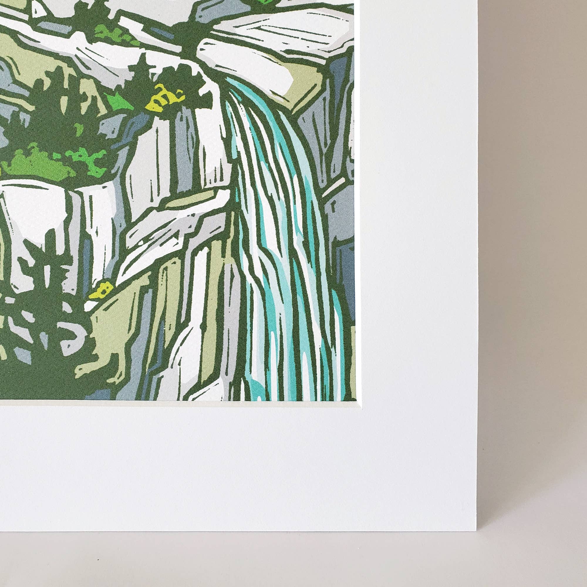Little Green - Wholesale Art Print - Mountain Waterfall Landscape Matted Art Print 8.5x112