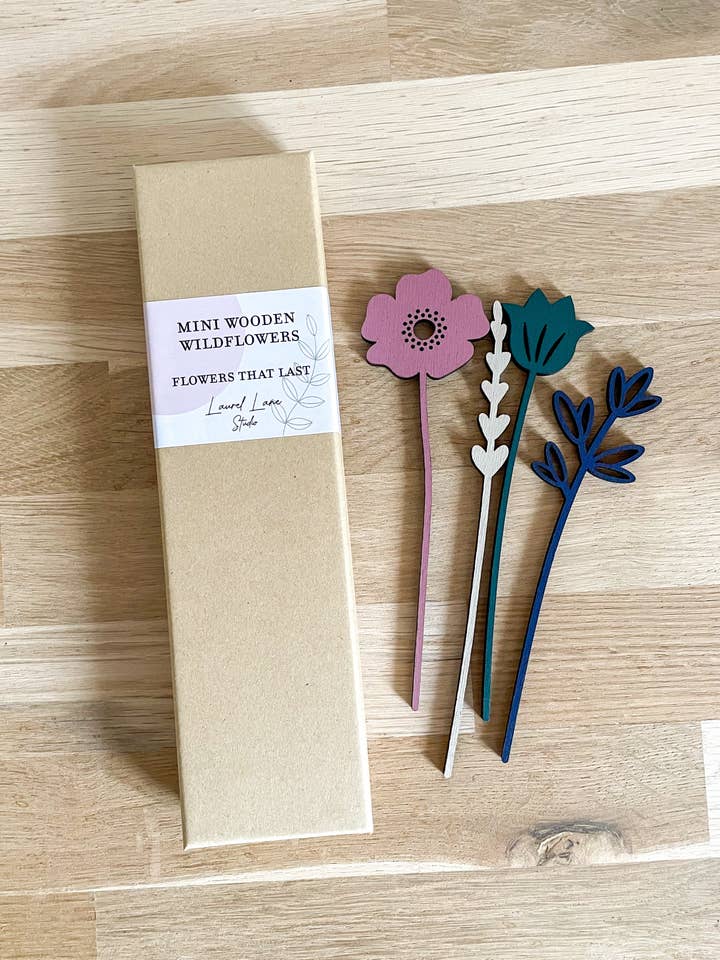 Mini Wooden Wildflowers Set - Pink for wholesale by Laurel Lane Studio