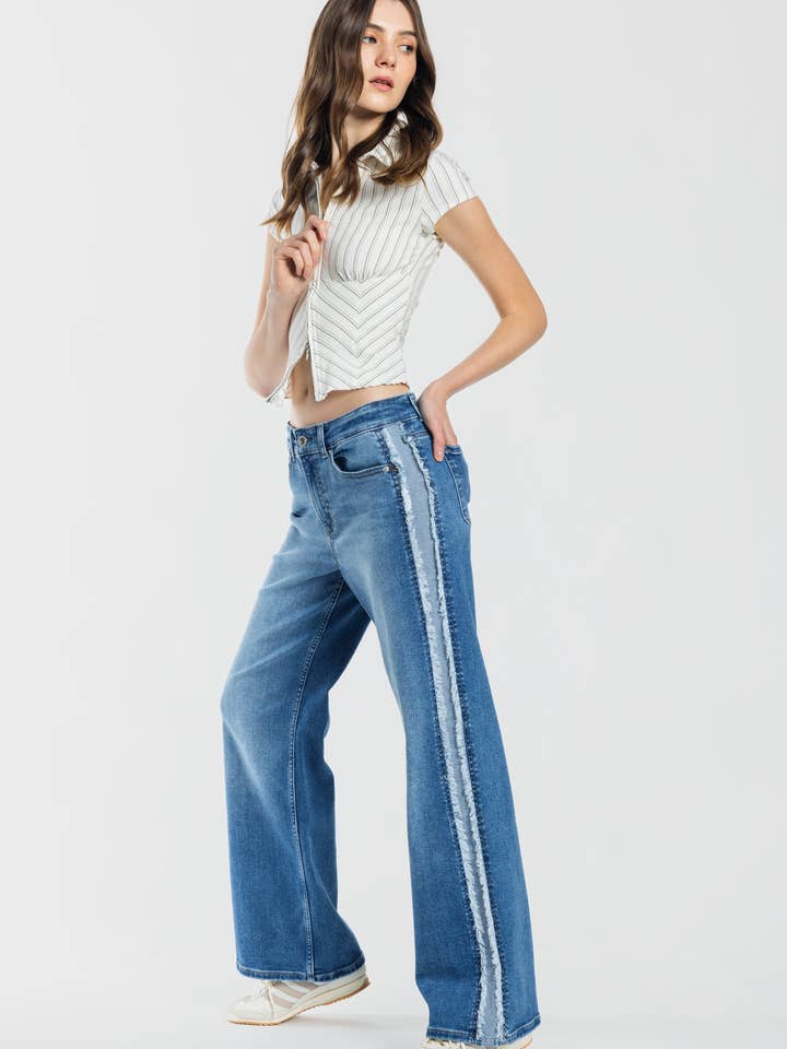 OPEN PACK Mid Waist Relaxed Wide Side Contrast Detail XP7036 for wholesale by ENJEAN