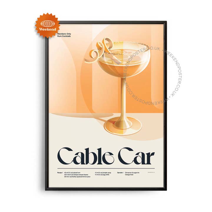 Affiche de cocktail de téléphérique rétro du milieu du siècle pour la vente par Weekend Concept