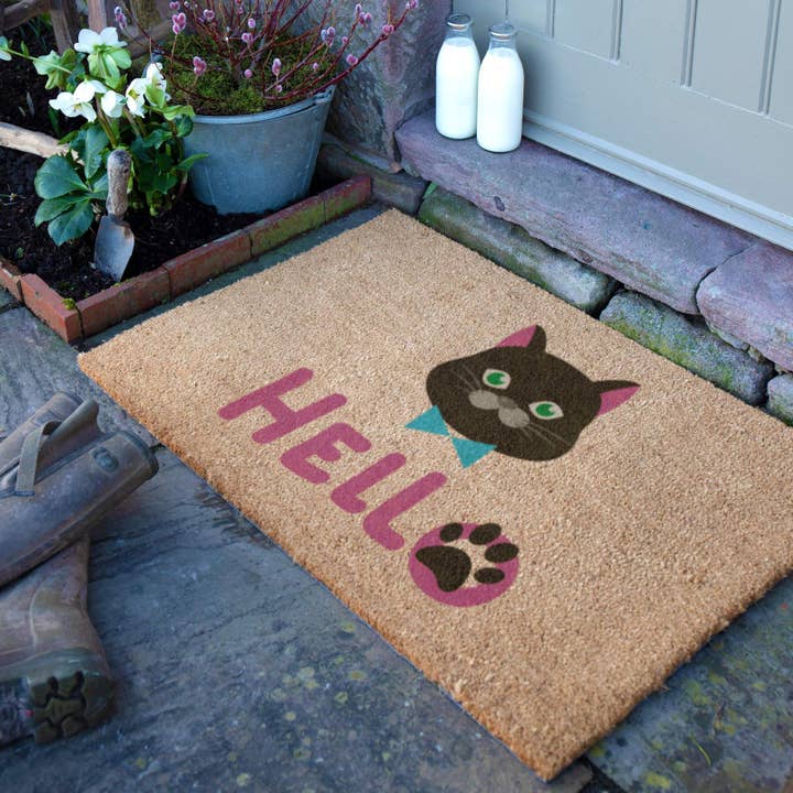 Cat Hello dørmåtte (90 x 60 cm) for engroshandel hos Artsy Mats