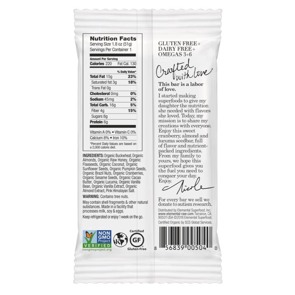 Elemental Superfood - Wholesale Snack Bar - Cranberry Almond + Lucuma2