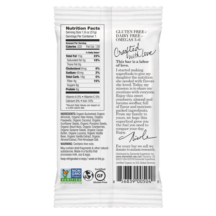 Elemental Superfood - Wholesale Snack Bar - Cranberry Almond + Lucuma2