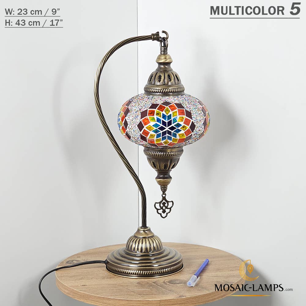 Mosaic Lamps - Wholesale Accent/Desk Lamp - 10+Colors - Gooseneck Large Globe Mosaic Table Lamp, Turkish39
