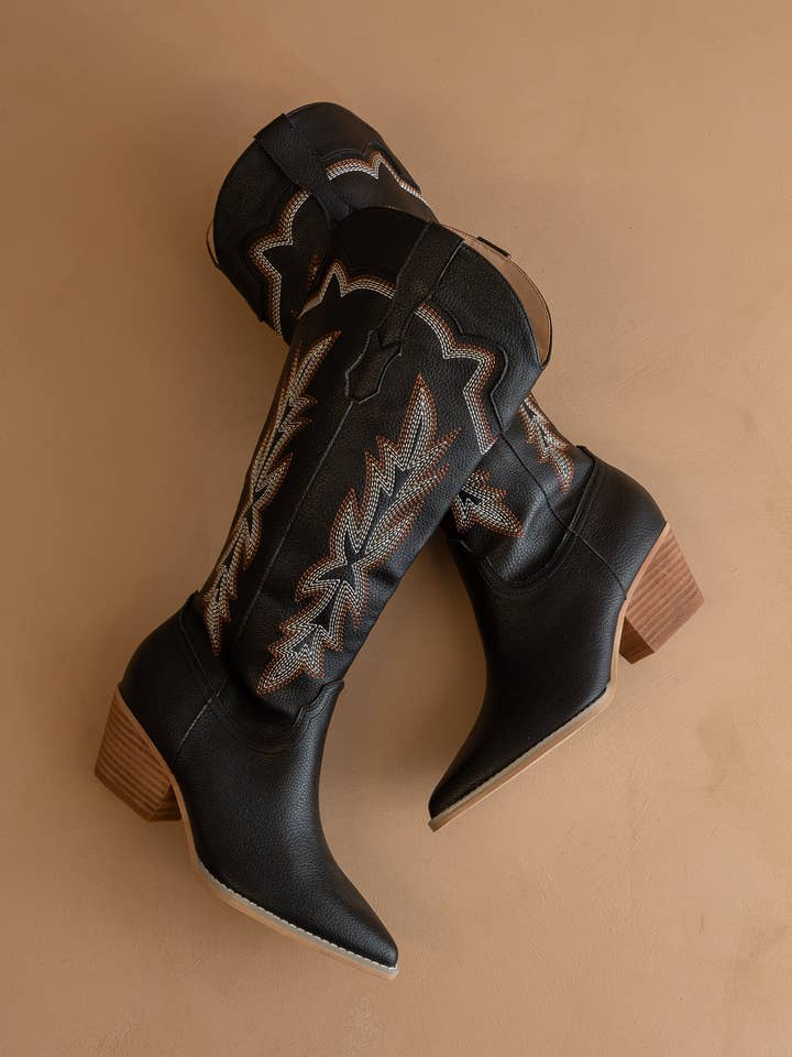 The Ainsley Black | Embroidered Cowboy Western Boot for wholesale on Faire