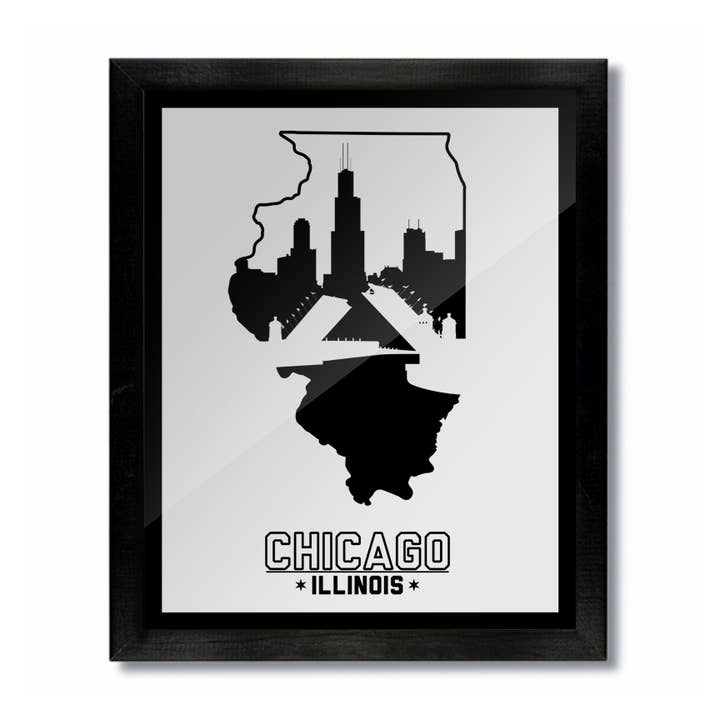 Chicago, Illinois Skyline Print: White and Black for wholesale by D&W Elements