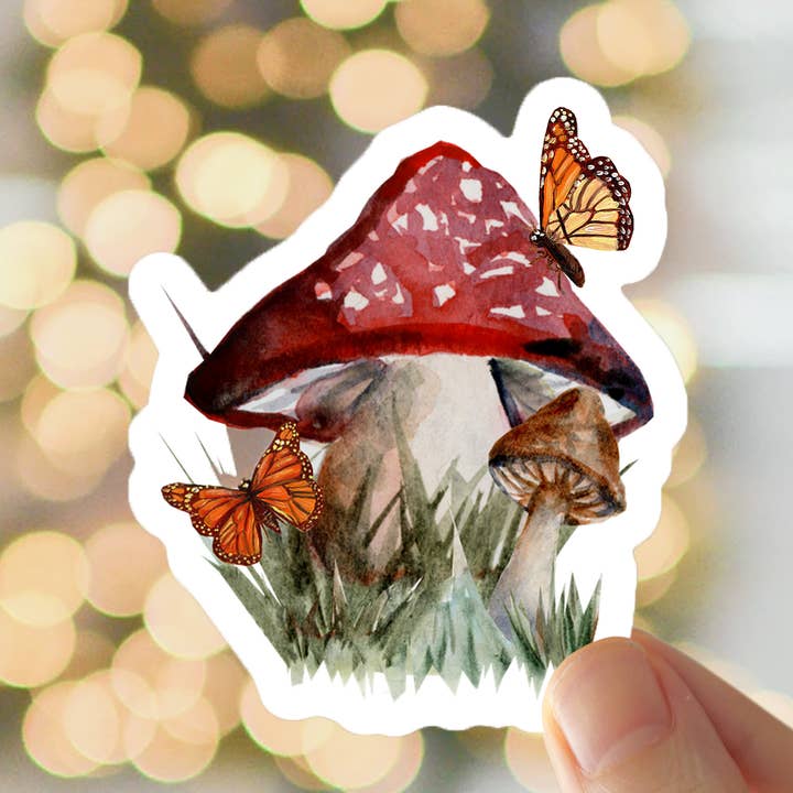 Autocollants en vinyle 3 pouces champignon et papillon pour la vente par Victoria Virginia