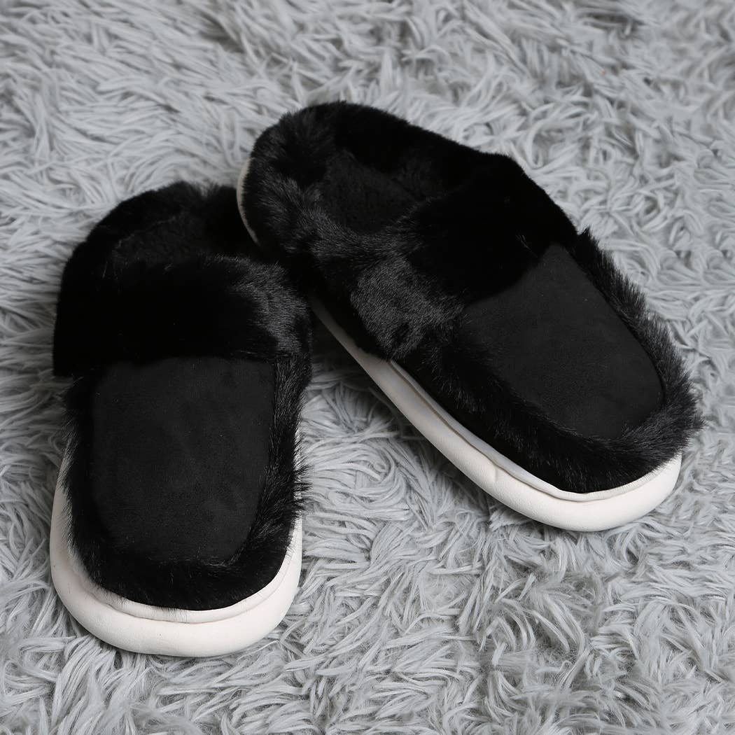 Fashion City - Wholesale Slippers - Women's - Faux Fur Suede Fuzzy Warm Slippers 9