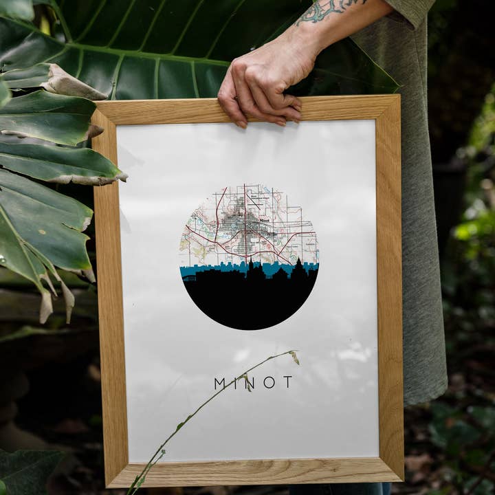 Paperfinch Design - Wholesale Art Print - Minot North Dakota skyline and map art print3