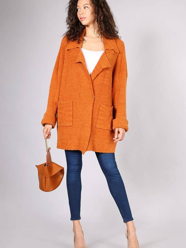 OUG81256 Oversized lapel knit cardigan sweater for wholesale by Oceanus Apparel