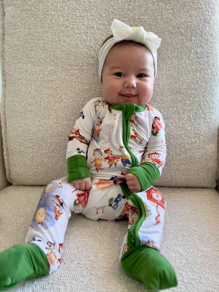 NURSERY RHYMES BAMBOO CONVERTIBLE ZIP ROMPER for wholesale by Ducky Dreams