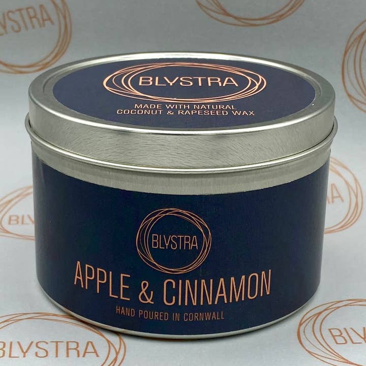 Apple & Cinnamon Hand-poured Tin Candle for wholesale by Blystra candles