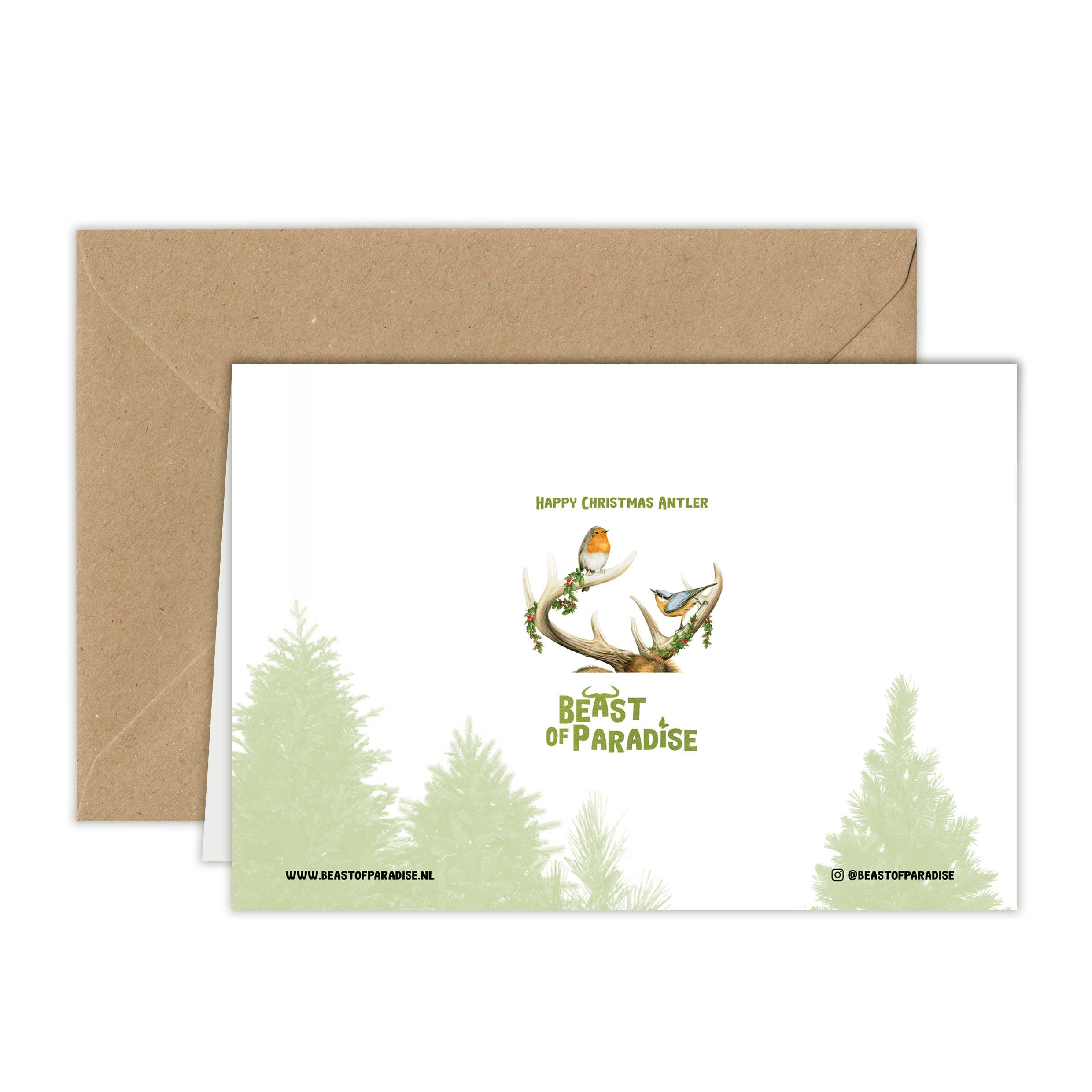 Beast of Paradise - Wholesale Christmas Card - Deer Antler with Birds Christmas Card, Animal Greeting Cards1