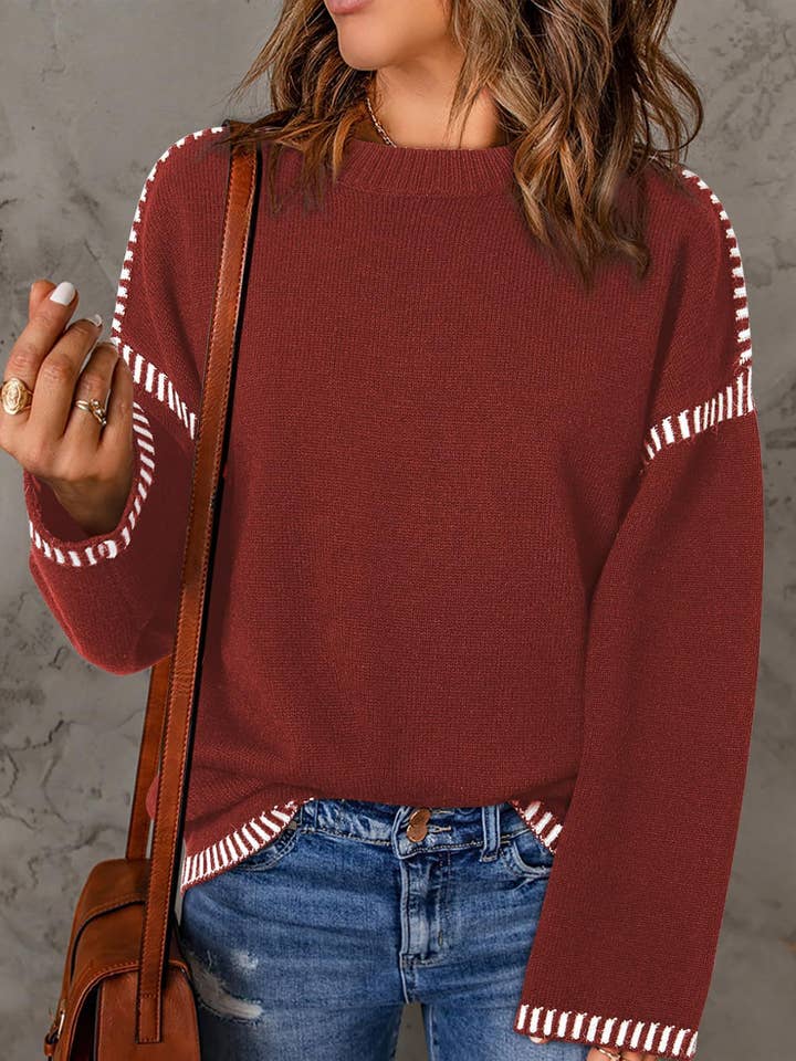 Rosa Clothing - Wholesale Knit Sweater - Women's - Contrasting Cable Knit Pullover Sweater7