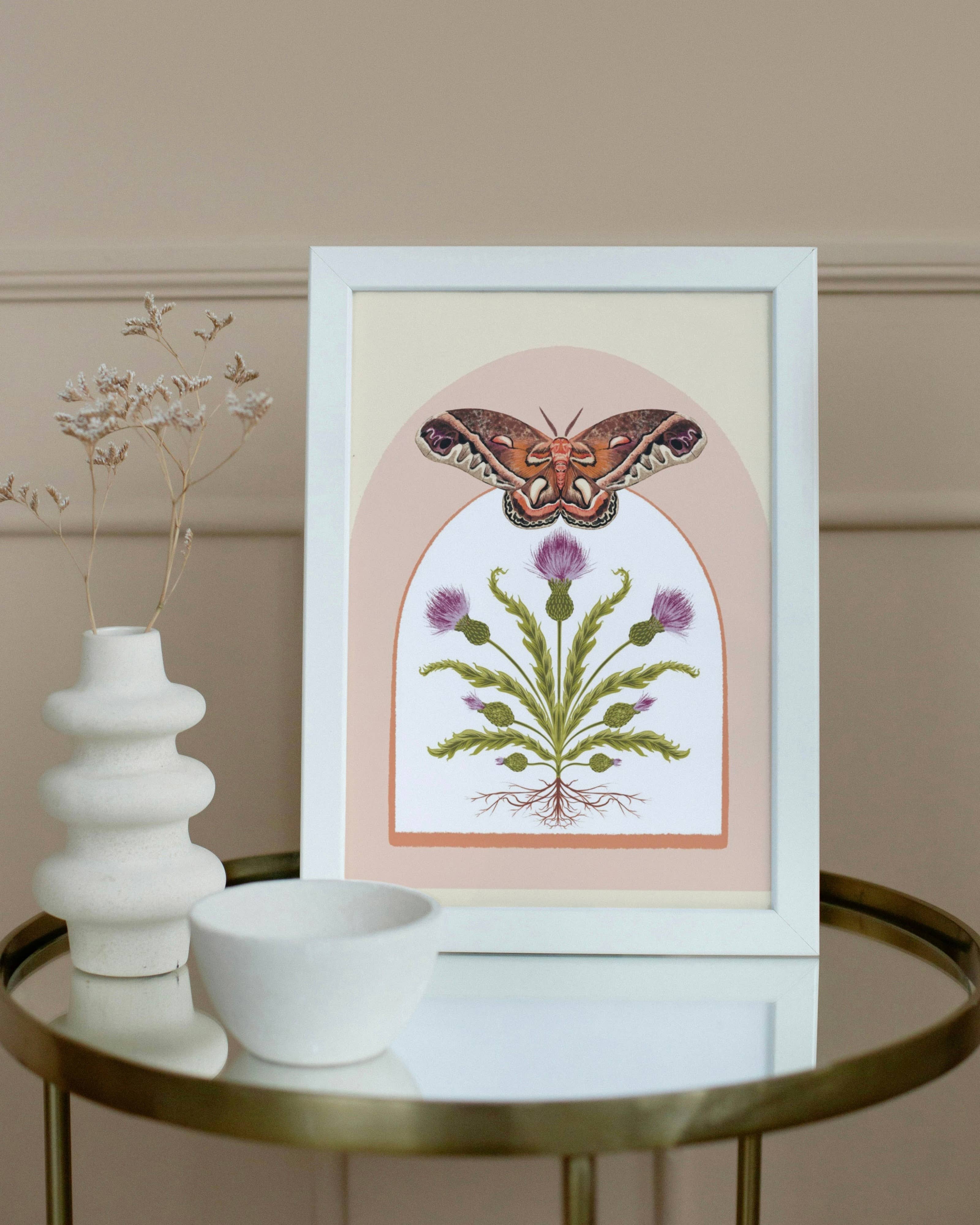 Folk Meadow - Wholesale Art Print - Cecropia Moth & Thistle Print - 8x101
