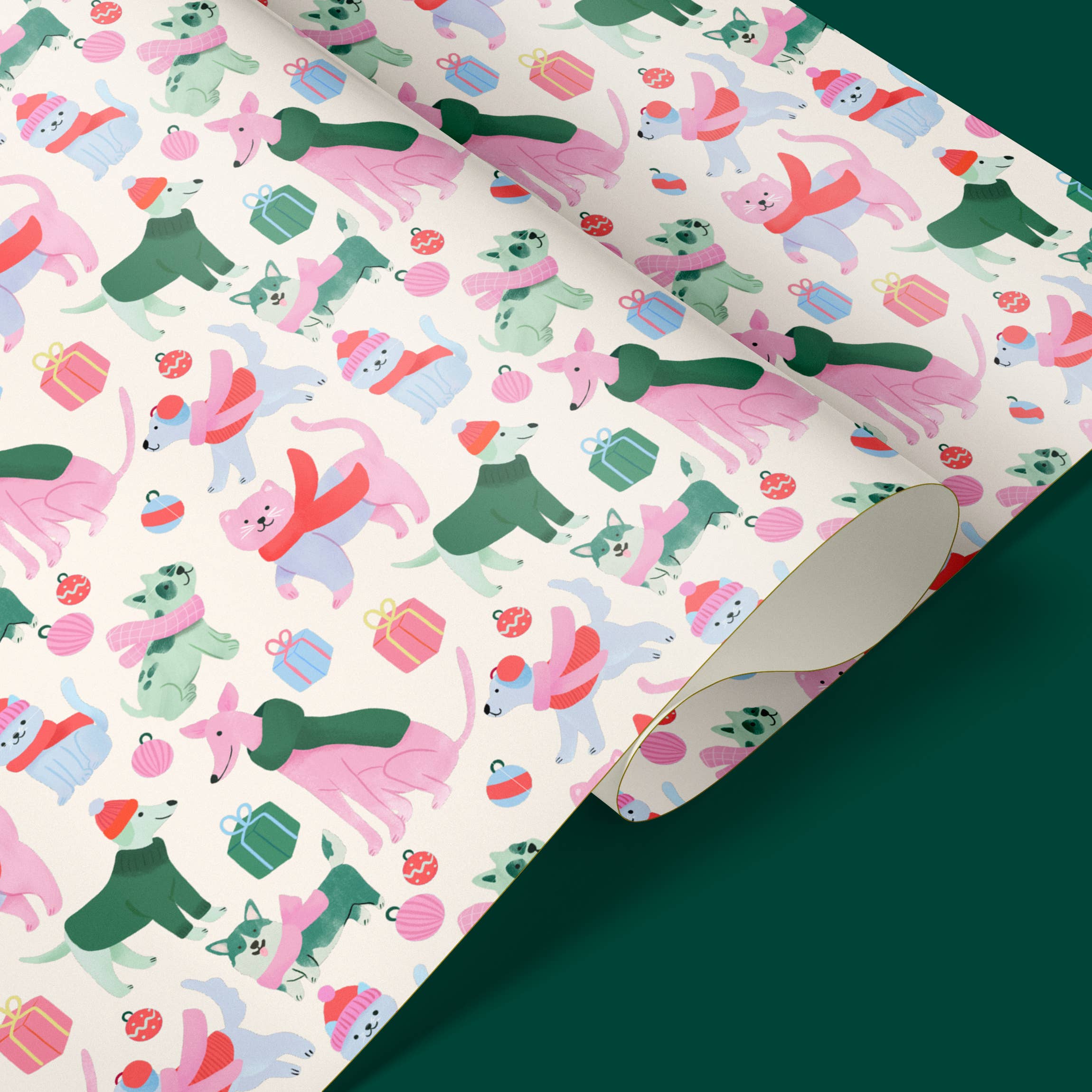 Ana Peake - Wholesale Wrapping Paper Roll - Furry and Bright Dog Holiday Gift Wrapping Paper Roll1