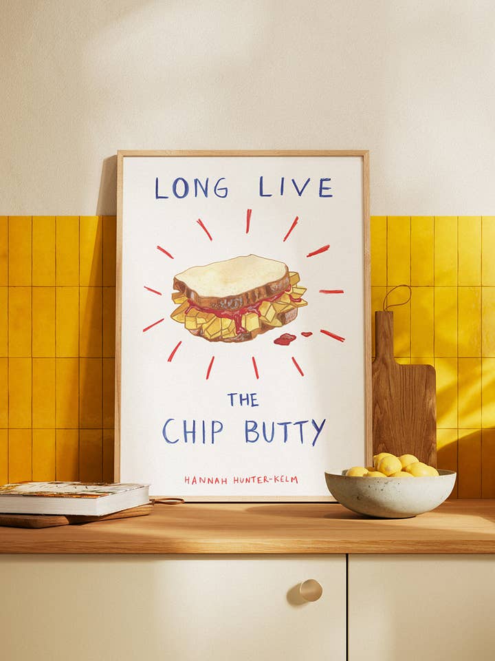 Chip Butty - Yorkshire Food Kitchen Print for wholesale by Hannah Hunter-Kelm