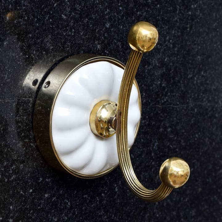 1 Piece Brass and Ceramic Golden Wall Mounted Towel Hooks for wholesale by Daana Paani LLC
