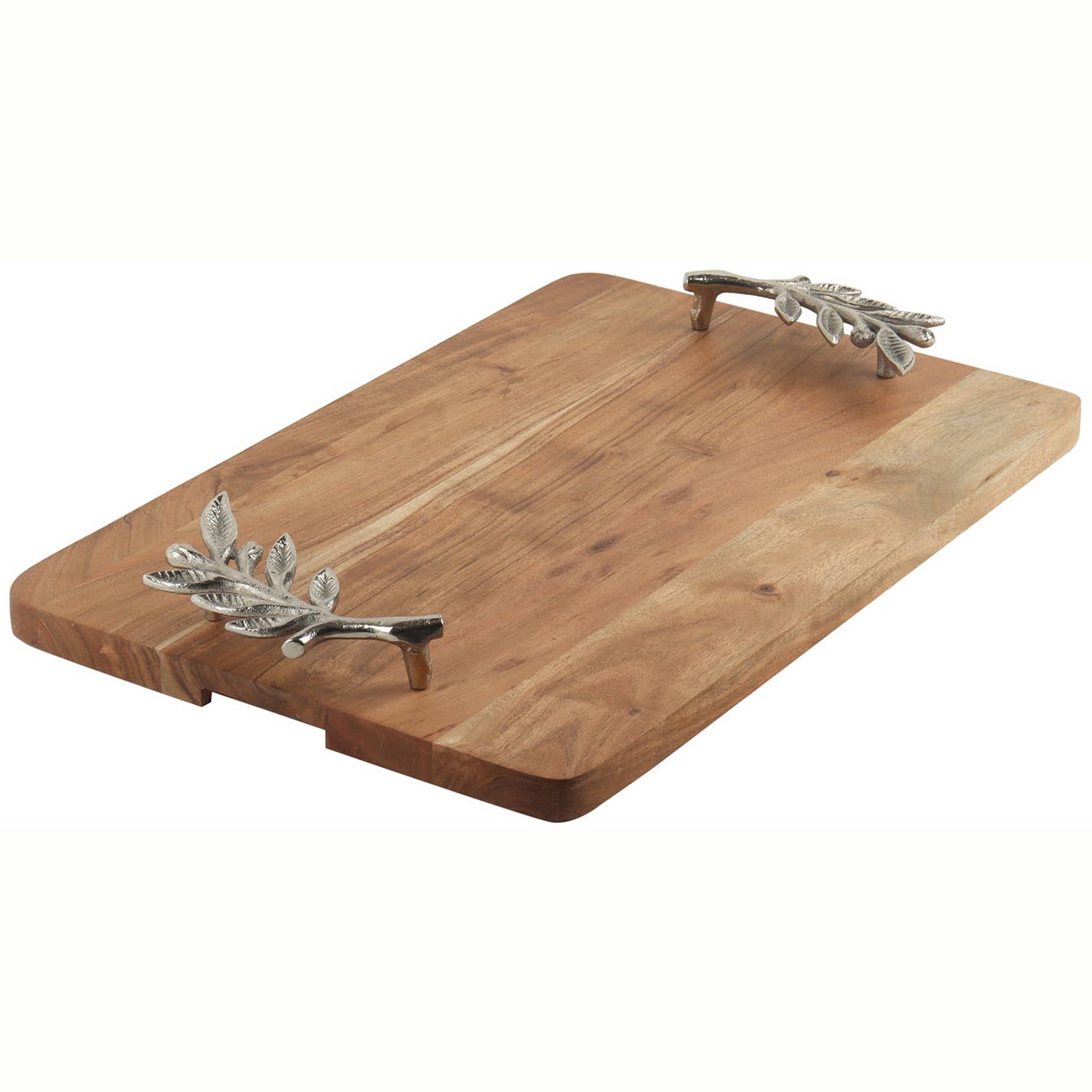 India Handicrafts Inc – wholesale Dekorativt bordsobjekt – Rektangelträ serveringsbricka med metallolivgrenhandtag1