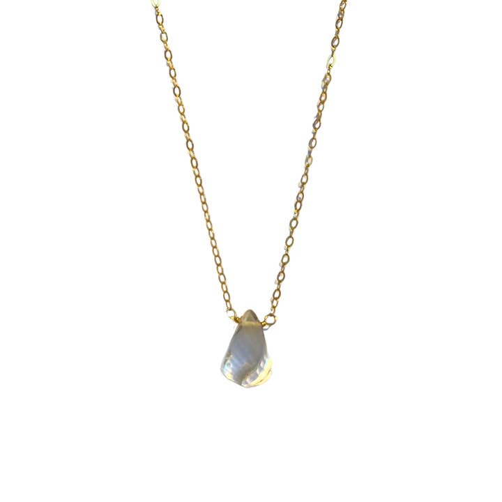 Single Stone Drop Necklace, Crystal Quartz, Any Metal for wholesale by Rain City Forge