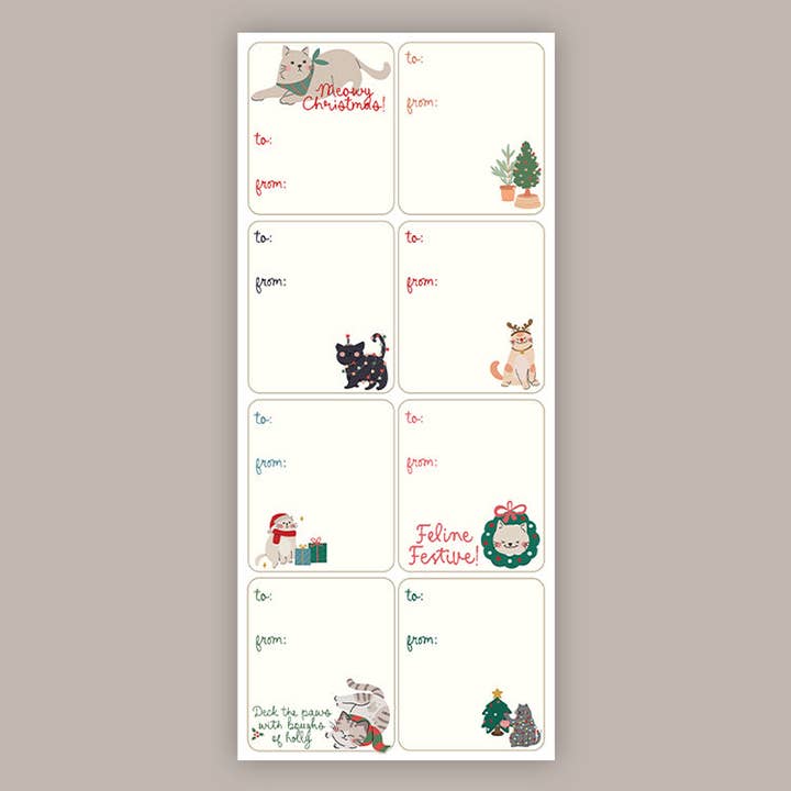 Cat Holiday Tags (Sticker Sheet) for wholesale by Ivy + Cloth