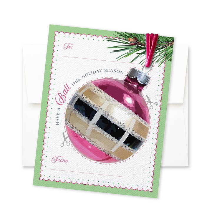 Christmas Card | Ornament Card with Vintage Pink Ball for wholesale by The Red Barn Press