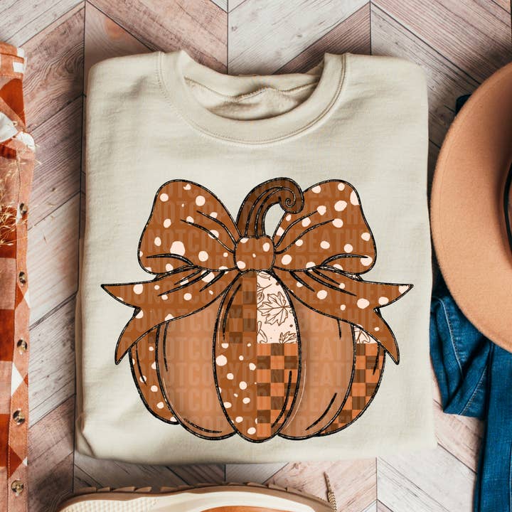403 Designs - Wholesale Sublimation Transfer - Patchwork Pumpkin Bow DTF Transfer0