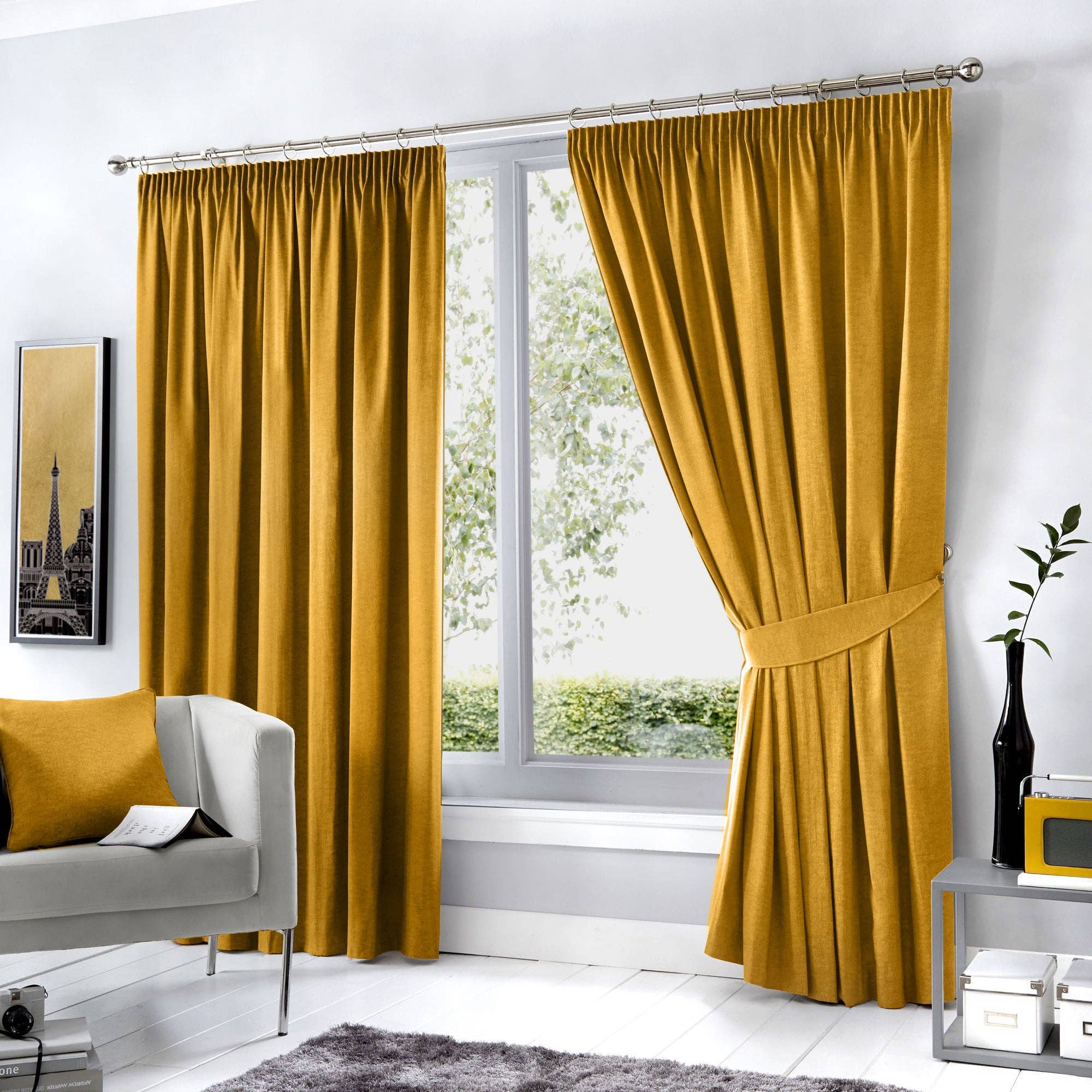 UW Home – wholesale Curtain – Dijon Pair of Pencil Pleat Curtains by Fusion in Ochre0