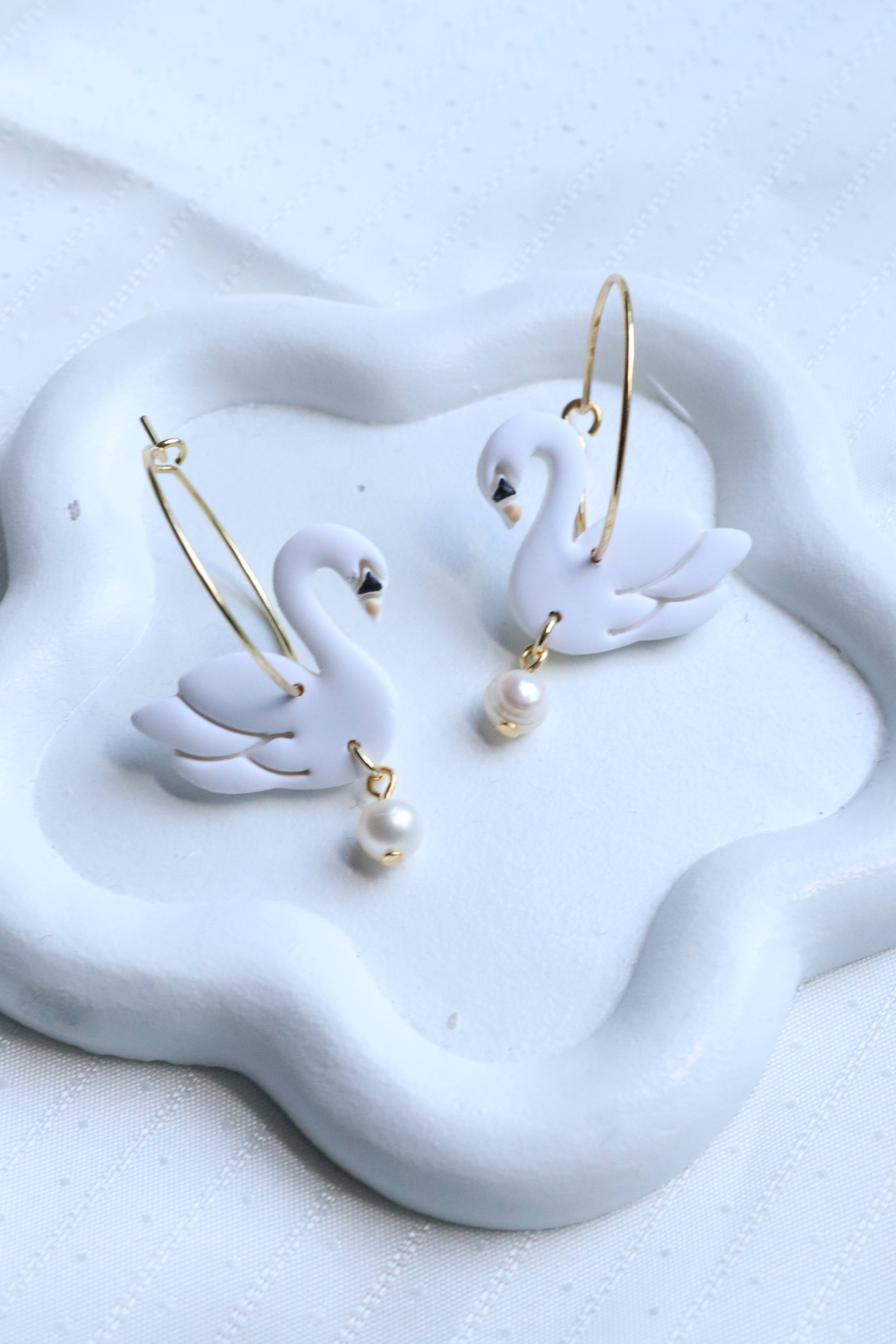 Lily and Sparrow Clay - Wholesale Hoop Earrings - Elegant Polymer Clay Swan Hoops1