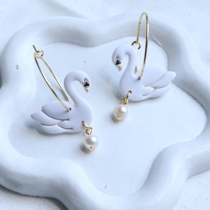 Lily and Sparrow Clay - Wholesale Hoop Earrings - Elegant Polymer Clay Swan Hoops1